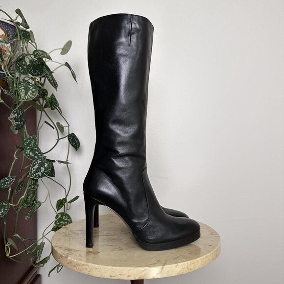 Vintage Via Spiga 90s 2000s black knee high toe platform high heel boots size 10 - Picture 2 of 5